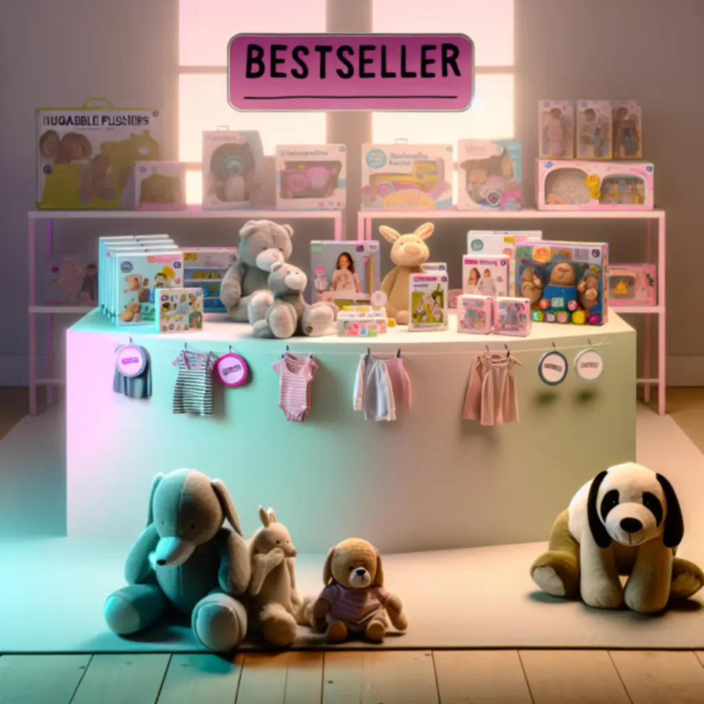 Rząd najpopularniejszych produktów dziecięcych ustawionych obok siebie