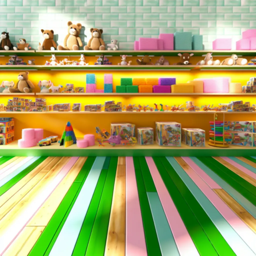Kolorowe półki z zabawkami w sklepie dziecięcym