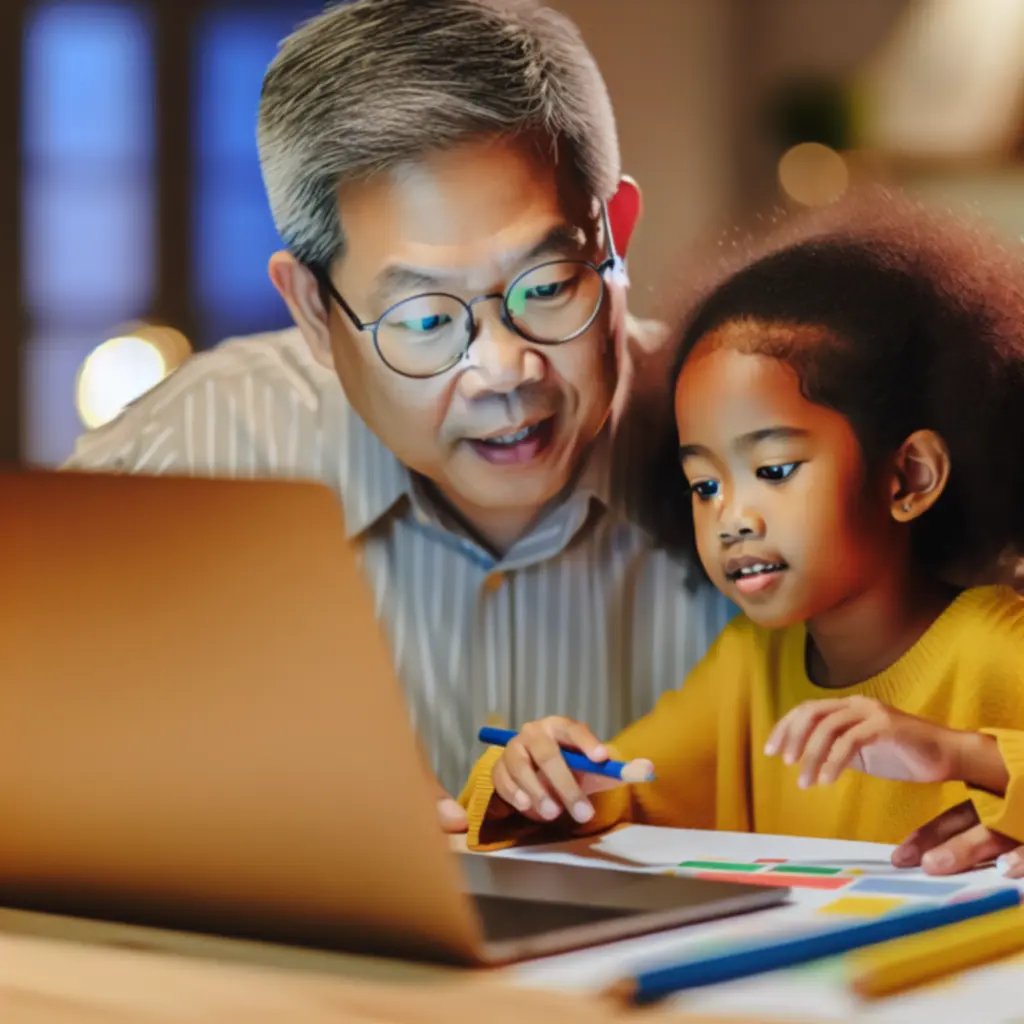 Rodzic i dziecko przeglądający zabawkę oraz opinię w sklepie internetowym